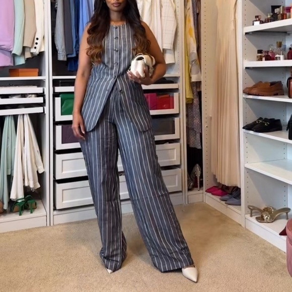 H&M Edition Navy-Blue/Striped Linen Blend Pants - Picture 10 of 10